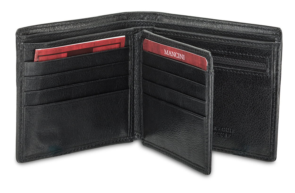 Portefeuille pour hommes RFID avec volet au centre et pochette pour la monnaie