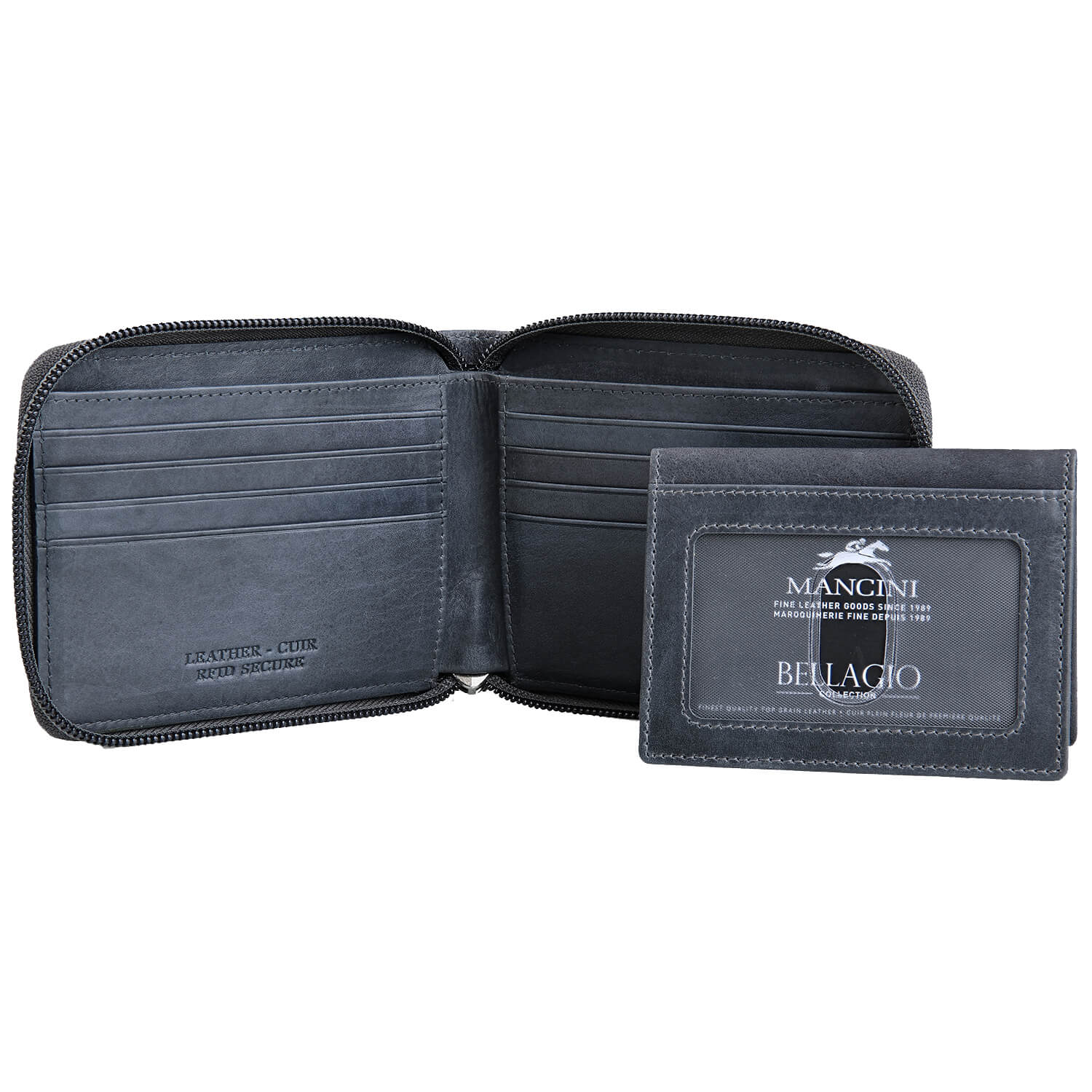 Portefeuille RFID à fermeture éclair avec porte-cartes amovible
