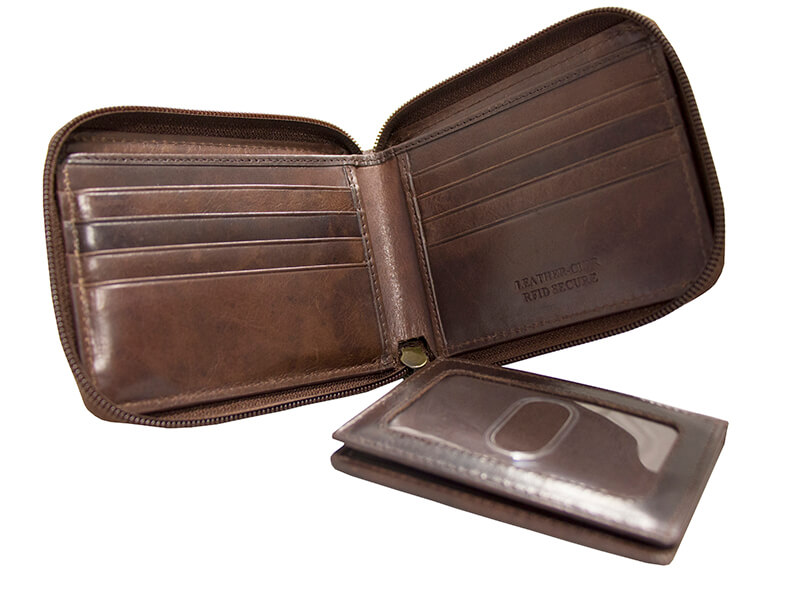 Portefeuill RFID à fermeture éclair avec porte-carte amovible pour homme