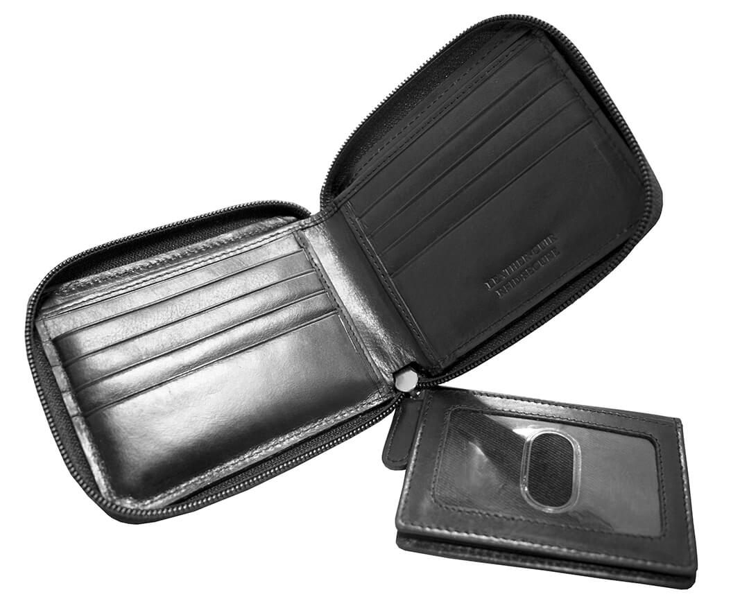 Portefeuill RFID à fermeture éclair avec porte-carte amovible pour homme