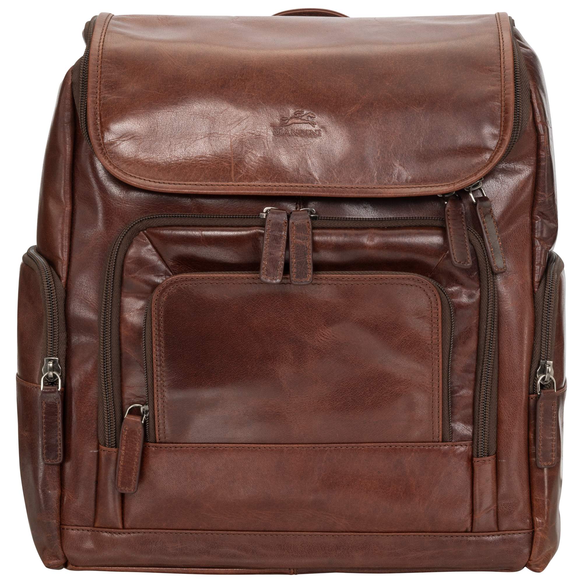 Brown leather bag with zippers