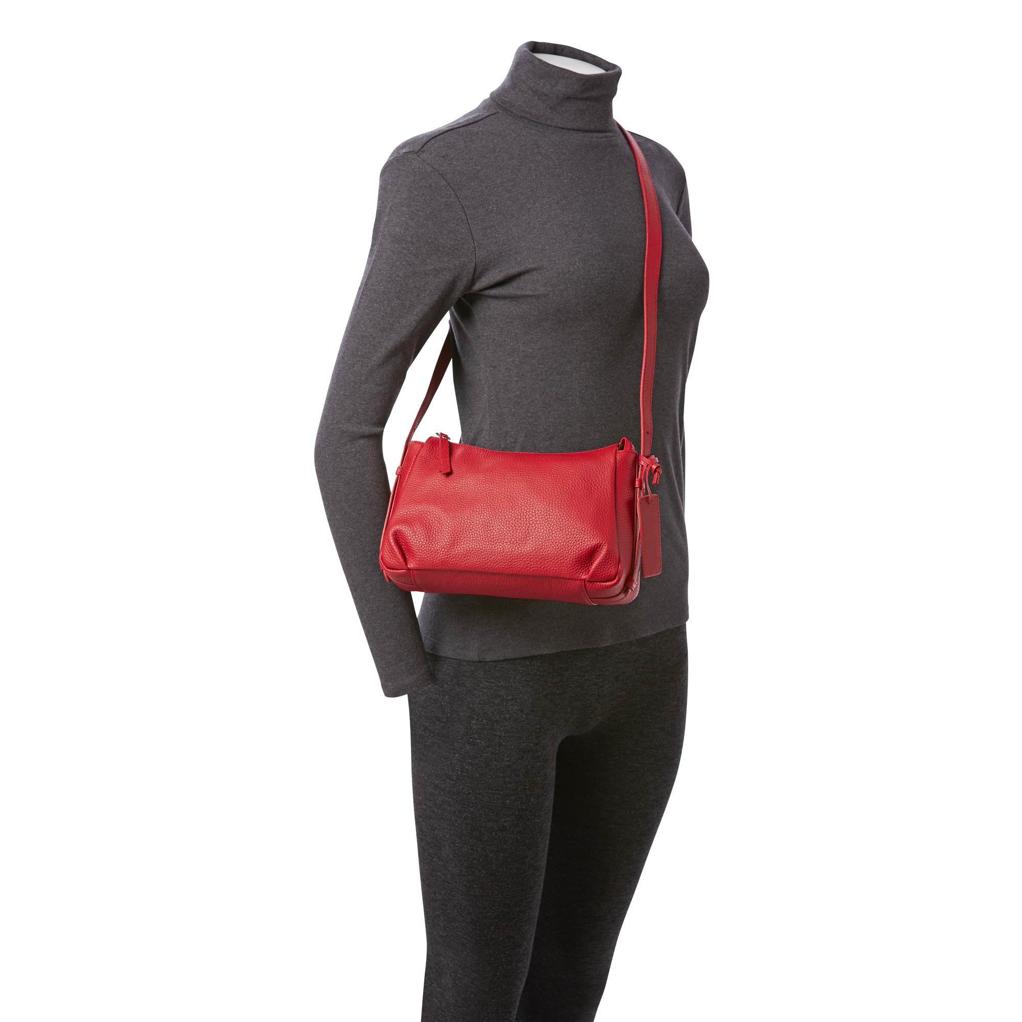 red Charlize crossbody leather purse from Mancini’s Pebbled collection