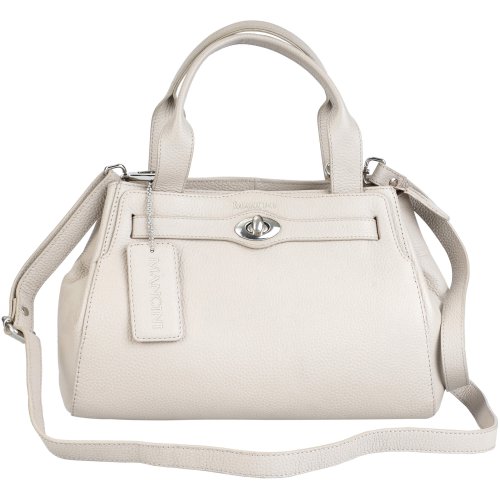 Genevieve top zipper leather handbag in taupe from Mancini’s Pebbled collection